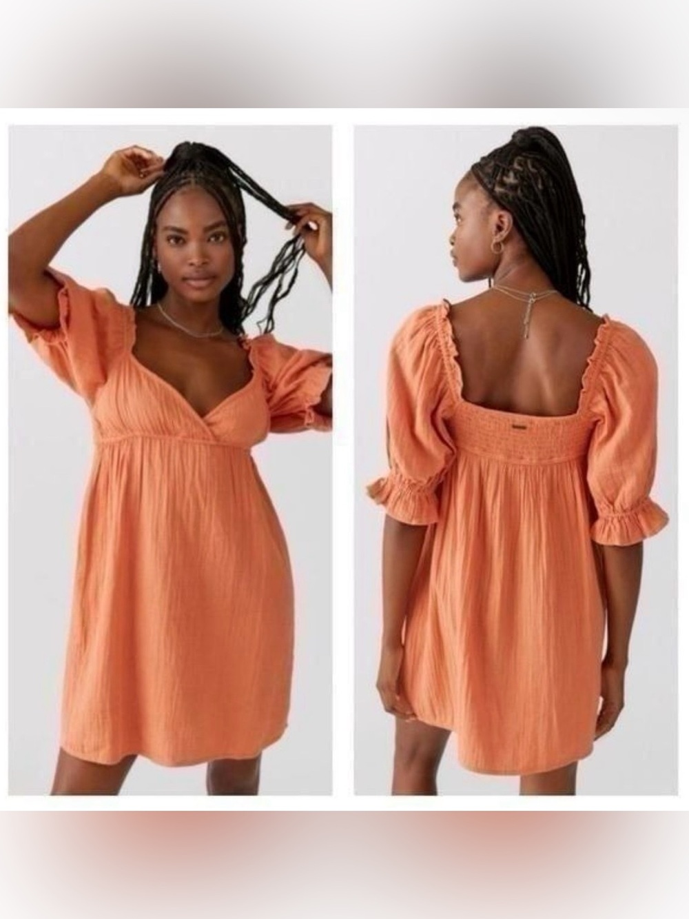 Billabong Terracotta Puff-Sleeve Mini Dress